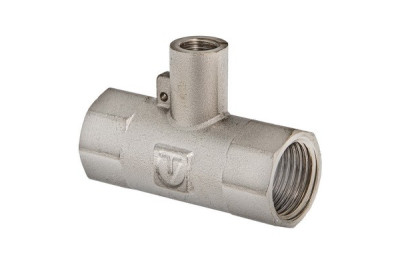 Тройник 20хМ10х20 (3/4"хМ10х3/4") ВН для подкл. датчика температуры латун. никель. Valtec (VTr.250.N.0005)
