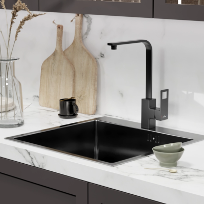 Смеситель для кухни 35k MIXLINE ML34-032 "Solo Black" высокий излив, боковая ручка ЧЕРНЫЙ