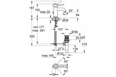Смеситель для раковины GROHE BauClassic с донным клапаном, хром 23161000