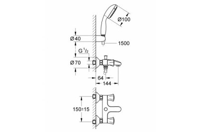 Смеситель для ванны GROHE Costa L с душевым гарнитуром, хром 2546010A
