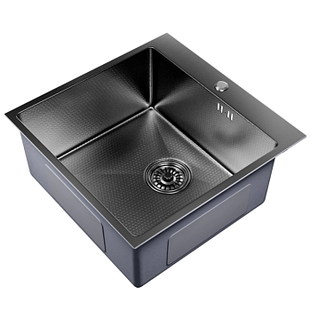 Мойка настол.монтаж 50х50 (3,0) вып 3 1/2  MIXLINE PRO 20см с сифоном (черный графит НАНО)