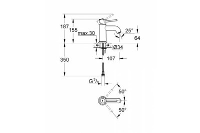 Смеситель для раковины, гладкий корпус BauClassic GROHE Тайланд 23162000