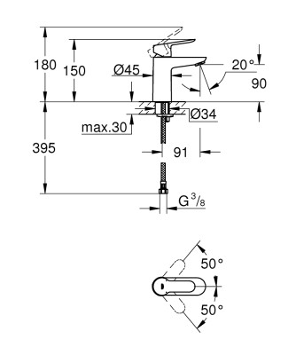Смеситель для раковины GROHE BauEdge, хром 23330000